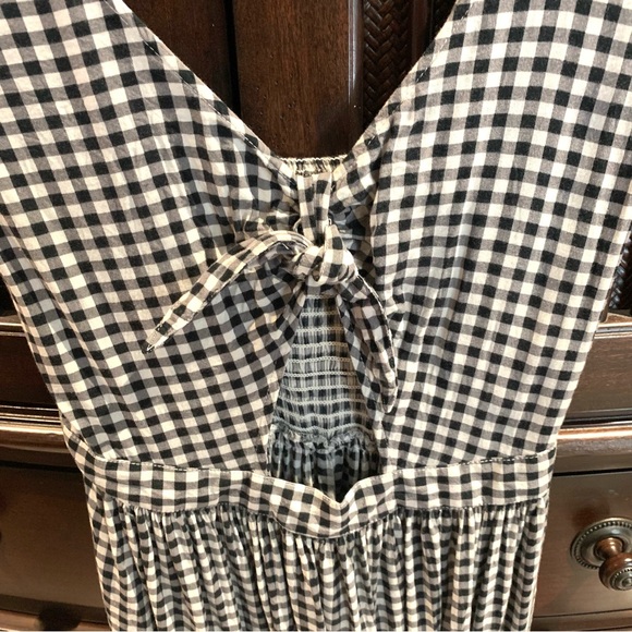 Hollister Gingham Dress small black white checkered cutout tie bow smocked - Picture 4 of 8